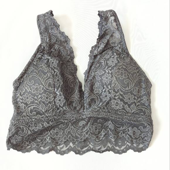 smart & sexy Womens Bralette Top Large Longline Padded Gray Blue Lace Long EUC - Picture 1 of 6